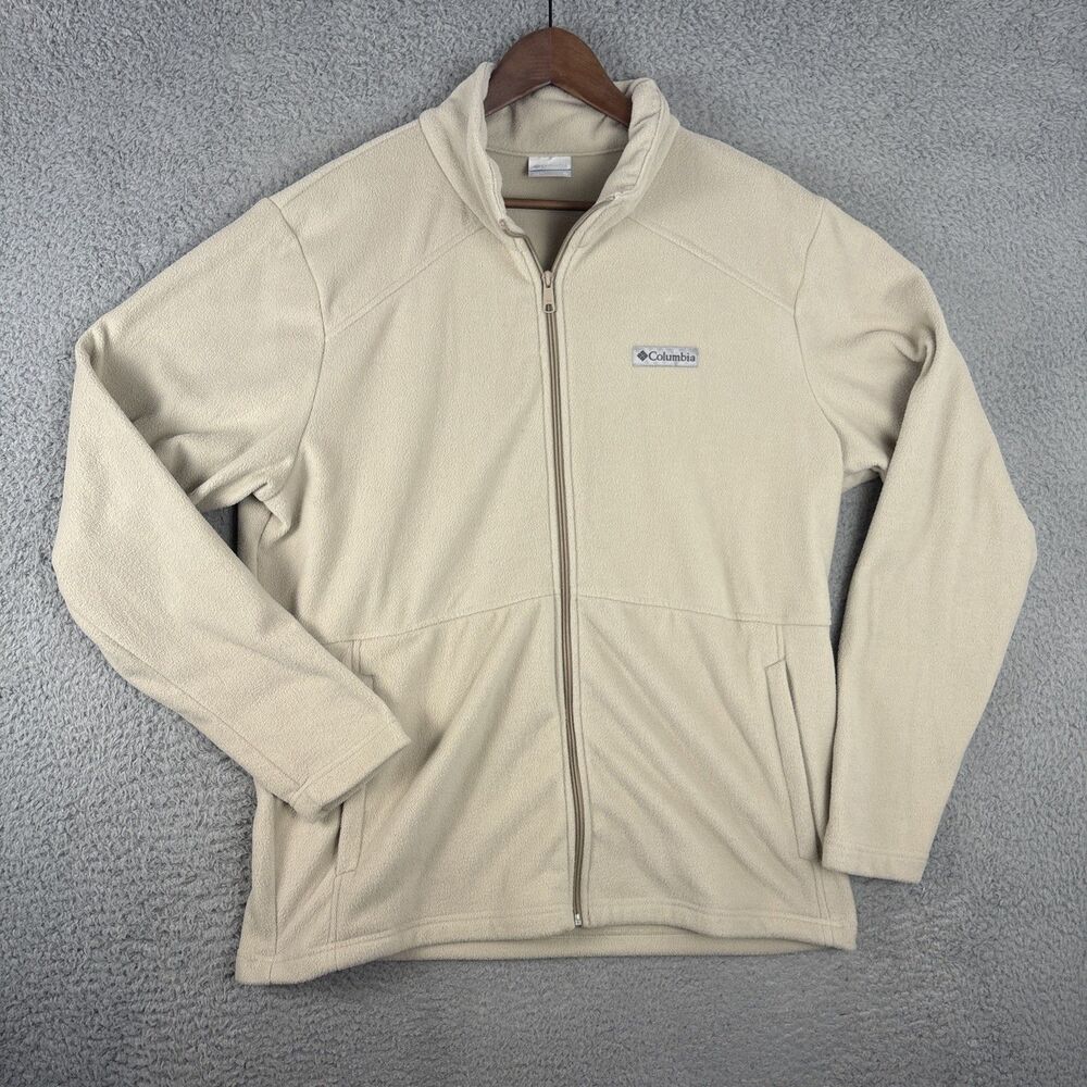 Columbia Fleece Jacket Cream Full Zip Size XL Outdoor Hiking Soft Fleece